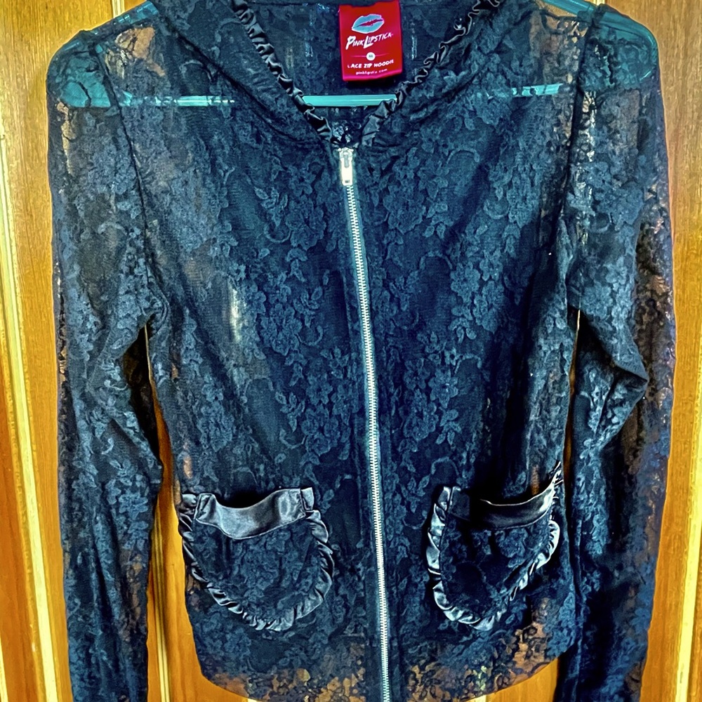 Black lace zip up hoodie